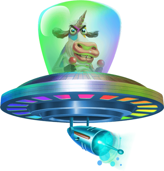 Unicow in spaceship from Invaders Megaways game